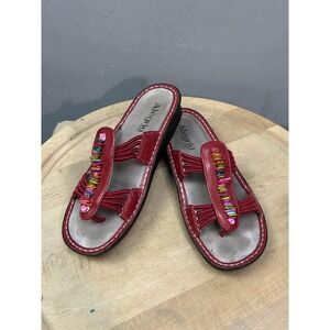 Alegria Sandals Womens Size 8 Red Leather Beaded Slide Comfort Shoes PLS-615